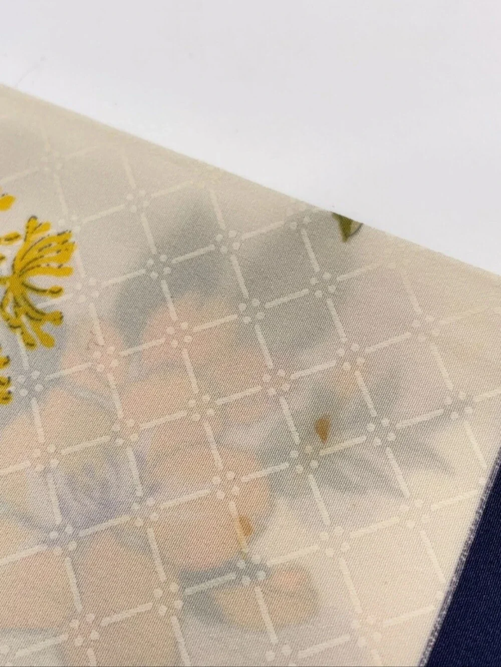 Vintage Christian Dior Silk Floral Scarf Navy Blue Border